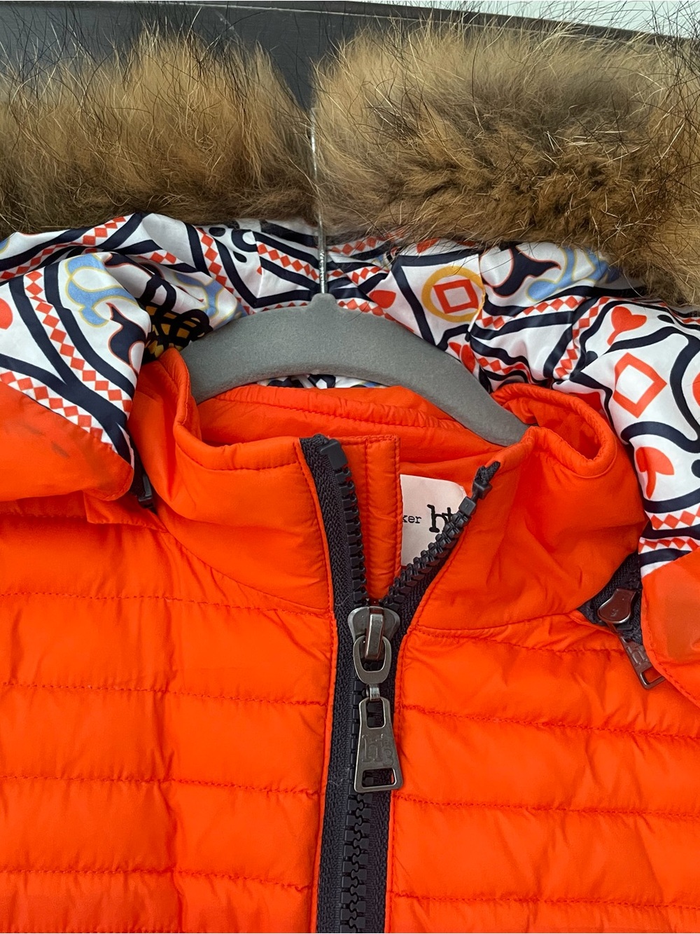 MonnaLisa Hitch hiker Orange Jacket with real fur collar Size 10-12 - Picture 4 of 8